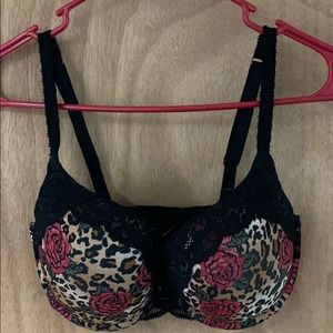 Leopard Print Roses BlackHeart Lace Bra